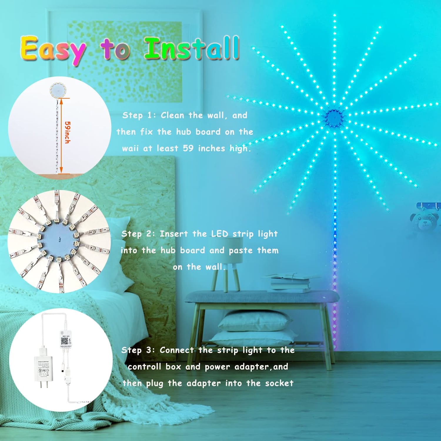 Tarmeek Firework LED Lights, 11pcs Firework LED Strip Lights, 5V Smart  RGBIC Dream Color Changing Fireworks Lights, APP and Remote Control, Music