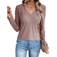 thumbnail image 5 of Hibeli Women Eyelet V Neck Long Sleeve Tunic Solid Color Casual Tops, 5 of 7