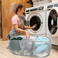 thumbnail image 5 of Toplive Pop Up Laundry Hamper Mesh Laundry Basket, Collapsible Popup Hamper Dirty Clothes Basket with 3 Compartments, Side Pocket, Carry Handles for Home, Dorm, Bathroom, Bedroom, Travel-Grey, 5 of 7