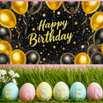 thumbnail image 4 of Black Gold Balloon Themed Happy Birthday Banner Backdrop Decoration Party Supplies for Birthday Party Photography Props Decor Background Celebrations, 4 of 7