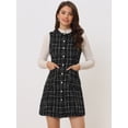 thumbnail image 2 of Vestido a cuadros sin mangas con cuello redondo y botones vintage elegante para mujer Negro L, 2 of 5