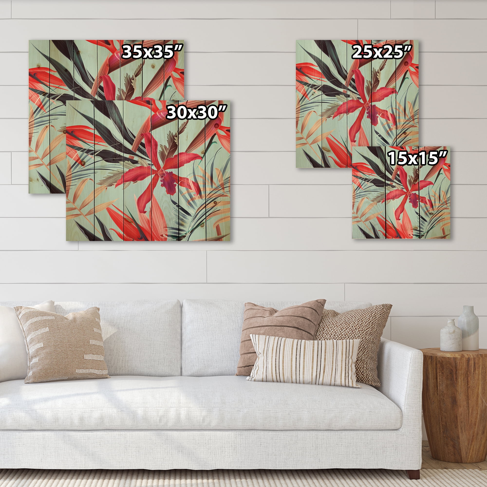 Designart 'VIntage Tropical Flowers IV' Traditional Print on Natural Pine Wood