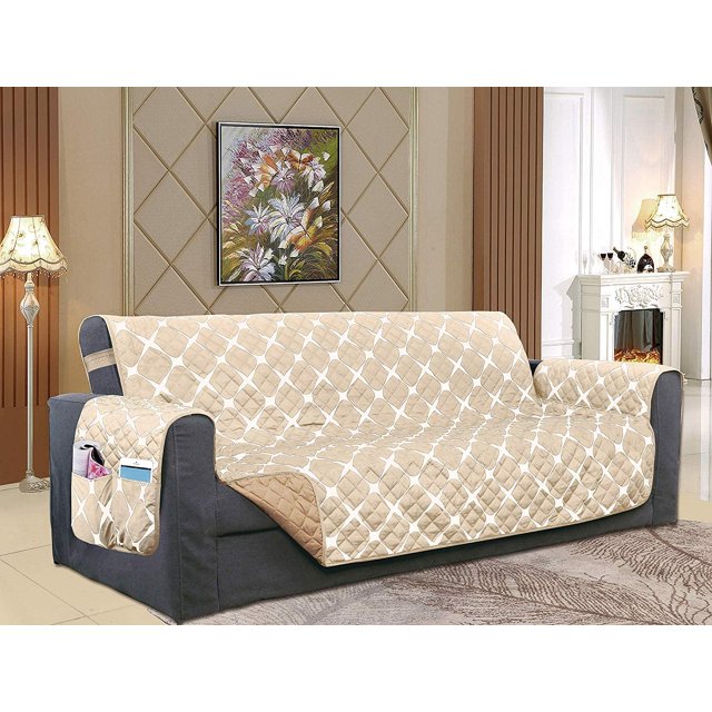 Reversible Furniture Protector for Pet Dog Children Cream/Taupe Oversize Sofa