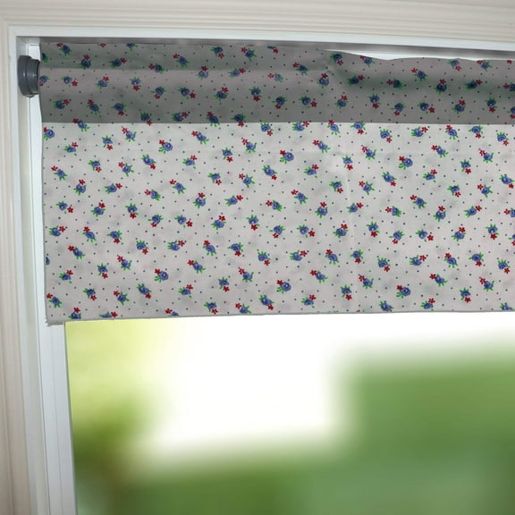 Cotton Window Valance Floral Print 58 Inch Wide Tiny Flower Dots Blue