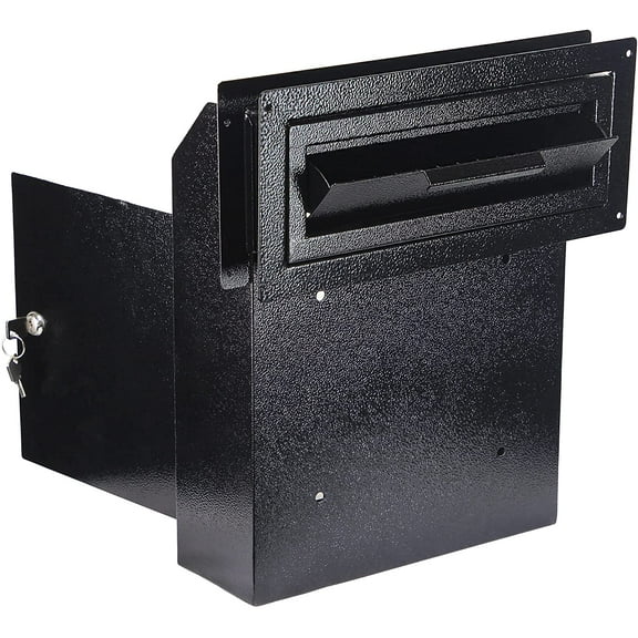 POCHAR Through The Door Drop Box with Lock, Heavy Duty Door Mailbox for Cash Rents Deposit Payments Checks, Steel Large Key Drop Box for House Office Apartment, Security Anti-Theft Dropbox, Black
