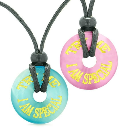Amulets Try Me I Am Special Fun Love Couples or Best Friends Sky Blue Pink Simulated Cats Eye