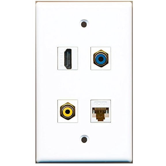 RiteAV - 1 Port HDMI 1 Port RCA Yellow 1 Port RCA Blue 1 Port Cat6 Ethernet White Wall Plate
