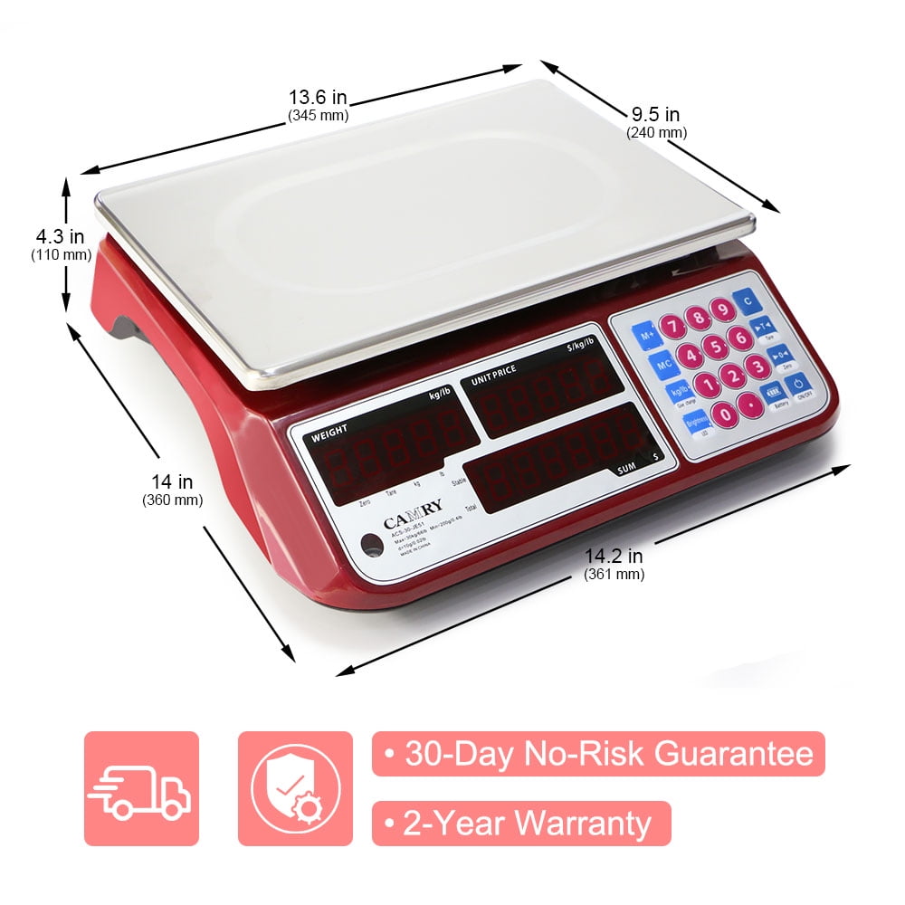 CAMRY Waterproof Commercial Food Scale IPX7 66lb / 30kg Digital Price  Computing Meat Produce Weight Scale with White Backlight LCD for Farmers  Market