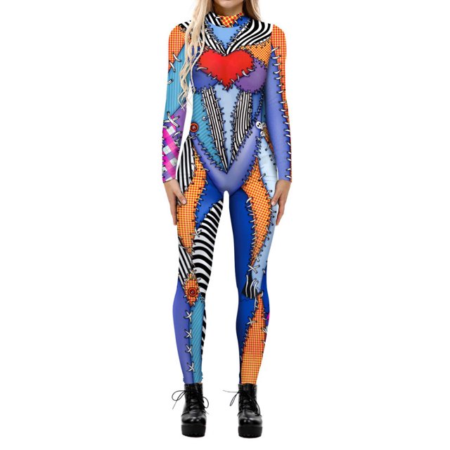 Robe de Cour Élégante d'Halloween pour Femmes Imprimé Numérique Combinaison à Manches Longues Style Gothique