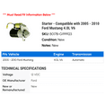 thumbnail image 2 of Starter - Compatible with 2005 - 2010 Ford Mustang 4.0L V6 2006 2007 2008 2009, 2 of 2