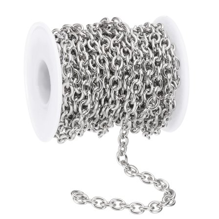 Uxcell 16.4Ft 304 Stainless Steel Cable Link Chains, 6mm Width Flat Metal Links Chains Jewelry Roll Spool Bulk Chain for Jewelry Making DIY Craft, Silver Tone