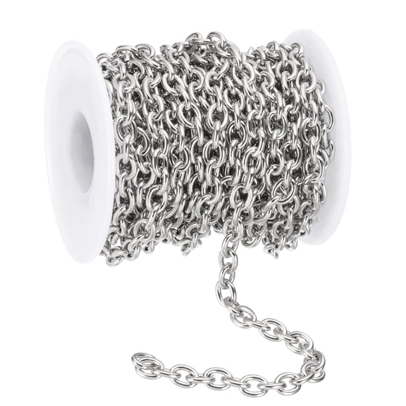 Uxcell 16.4Ft 304 Stainless Steel Cable Link Chains, 6mm Width Flat Metal Links Chains Jewelry Roll Spool Bulk Chain for Jewelry Making DIY Craft, Silver Tone