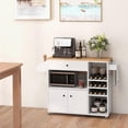 thumbnail image 3 of Topbuy Kitchen Island Cart with Drop-Leaf & Power Outlet Rolling Kitchen Cart on Wheels with Microwave Shelf Glass Holder White & Natural, 3 of 9