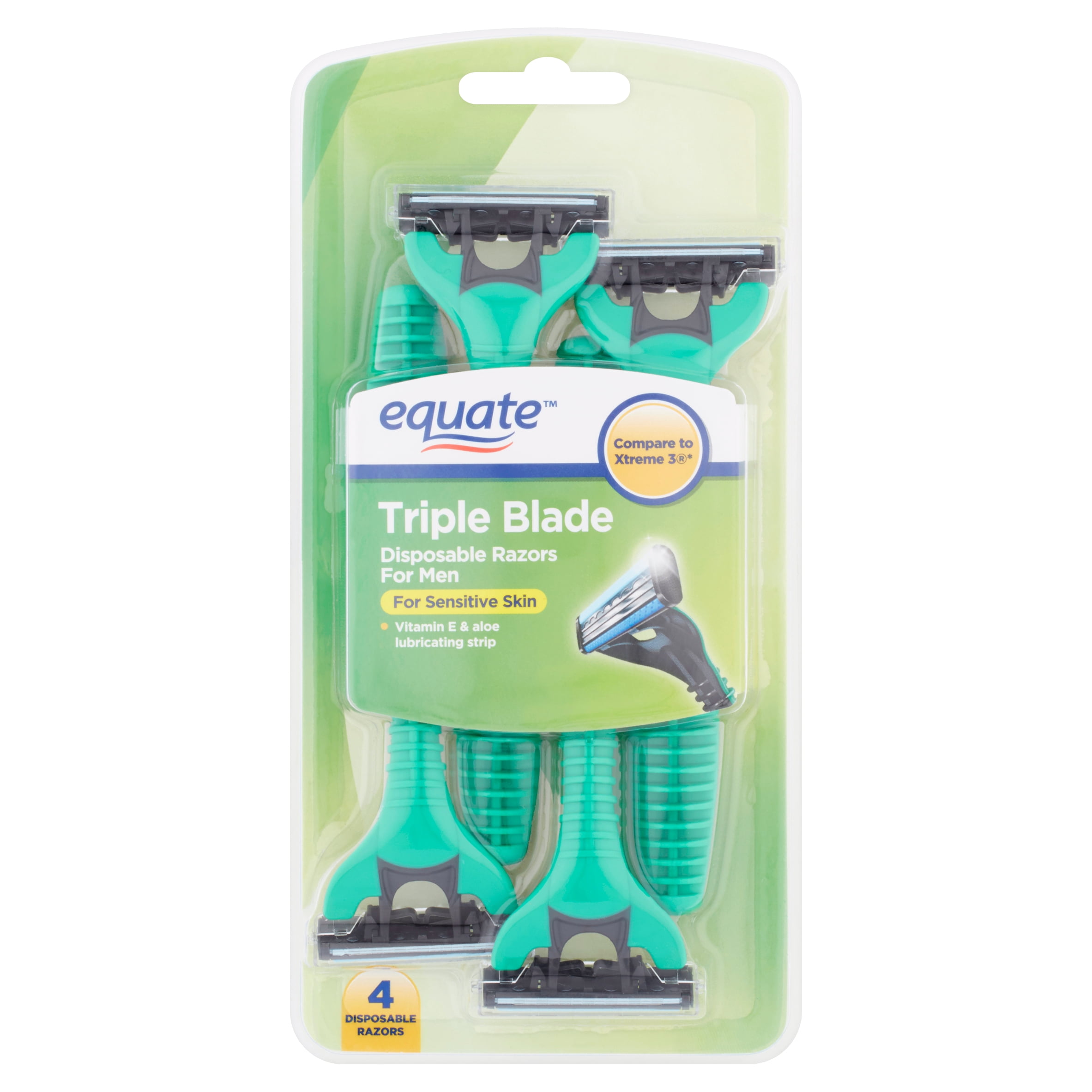 Equate Triple Blade Disposable Razors for Men, 4 count