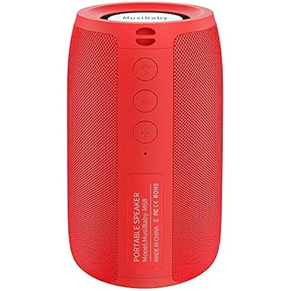 Bluetooth Speaker,MusiBaby Wireless,Outdoor, Waterproof,Portable Speaker,Dual Pairing, Bluetooth 5.0,Loud Stereo,Booming Bass,24H Playtime for Home&Party,Gifts(Pure Red)