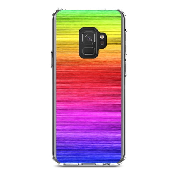 DistinctInk Clear Shockproof Hybrid Case for Samsung Galaxy S9 (5.8" Screen) - TPU Bumper, Acrylic Back, Tempered Glass Screen Protector - Rainbow Shimmering Lines