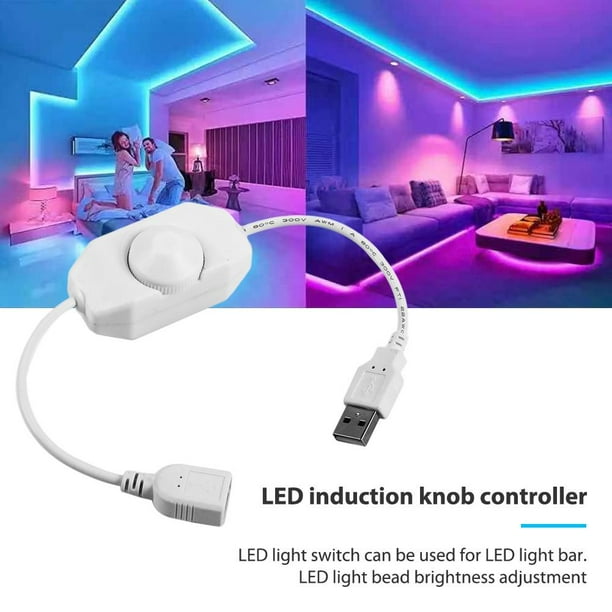 2uds. 1CH Ajuste de brillo 5V Perilla USB Tira de LED Interruptor de atenuación de luz (Blanco)