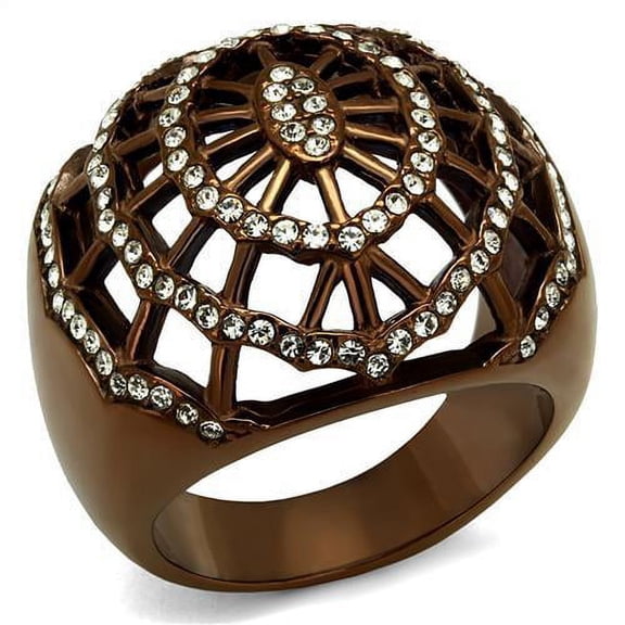 IP Coffee light Stainless Steel Ring with Top Grade Crystal in Clear for Women Clear Stone Color Style TK2772 Size 10