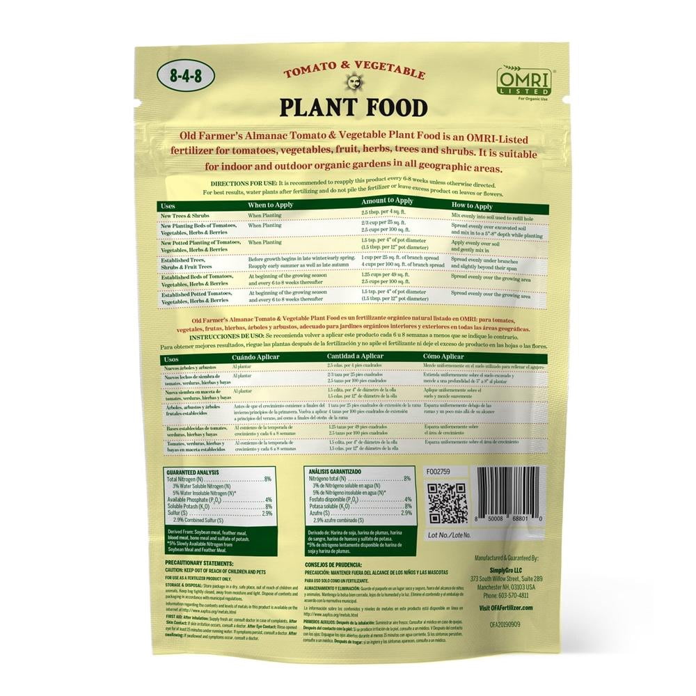 The Old Farmer's Almanac Organic Tomato & Vegetable Plant Food (Case of 8 Bags)