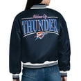 thumbnail image 2 of Women's Starter  Navy Oklahoma City Thunder Arch Stripe Full-Snap Satin Varsity Jacket, 2 of 3