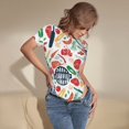 thumbnail image 3 of KLL Women 's Crew Neck Bodysuit Jumpsuits Barbecue Print Short onesies Stretch T Shirts, 3 of 5