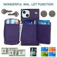 thumbnail image 4 of Crossbody Wallet Case for iPhone 11 Pro, RFID Blocking PU Leather Zipper Handbag Purse Flip Cover, Kickstand Case with Card Slots Holder Wrist Strap Lanyard For iPhone 11 Pro, Purple, 4 of 12