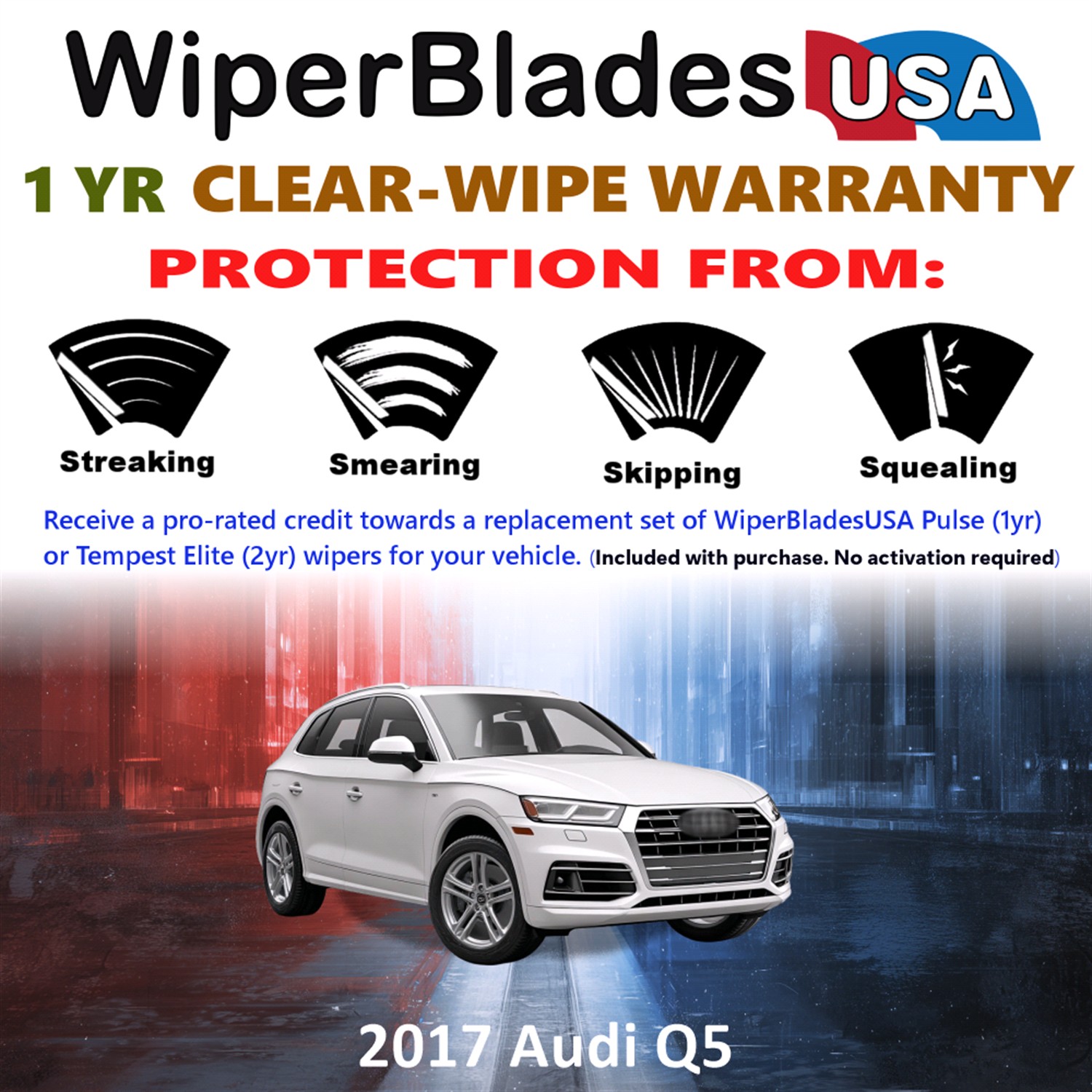 2017 Audi Q5 Beam Wiper Blades Wipers w/1yr Warranty (Set of 2) (WiperBladesUSA)