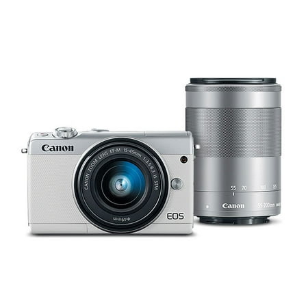 Canon EOS M100 Mirrorless Digital Camera with 15-45mm and 55-200mm Lenses (White)