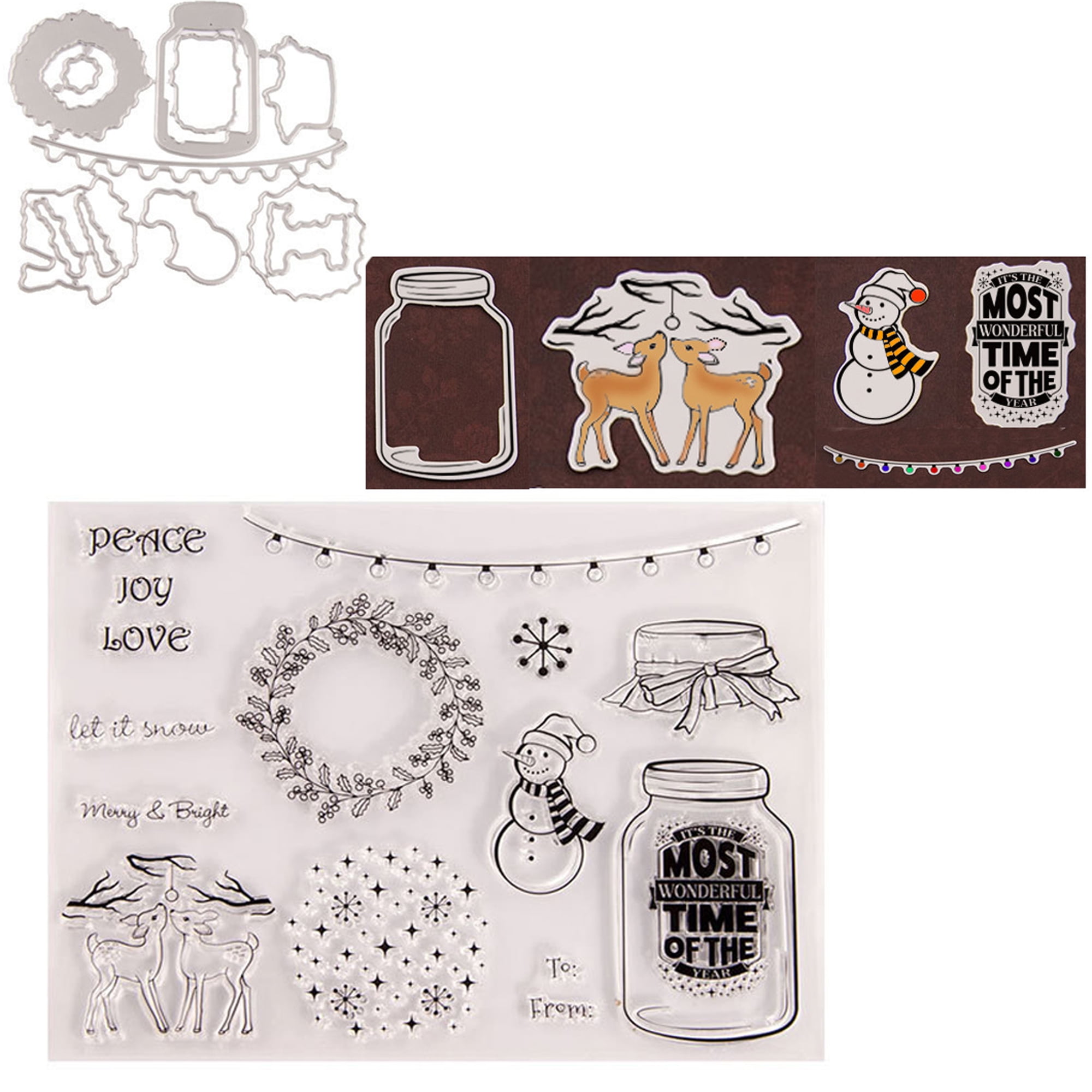  Christmas Transparent Clear Stamp with Coordinating Die  Set/Halloween Stamp and Metal Die Bundle/DIY Scrapbooking Stamp and Cutting  die/for Card Making/Scrapbooking (5398) : Arts, Crafts & Sewing