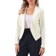 thumbnail image 5 of Women's Work Office Blazer Collarless Business Casual Suit Jacket Cropped Blazer M Ivory White, 5 of 7