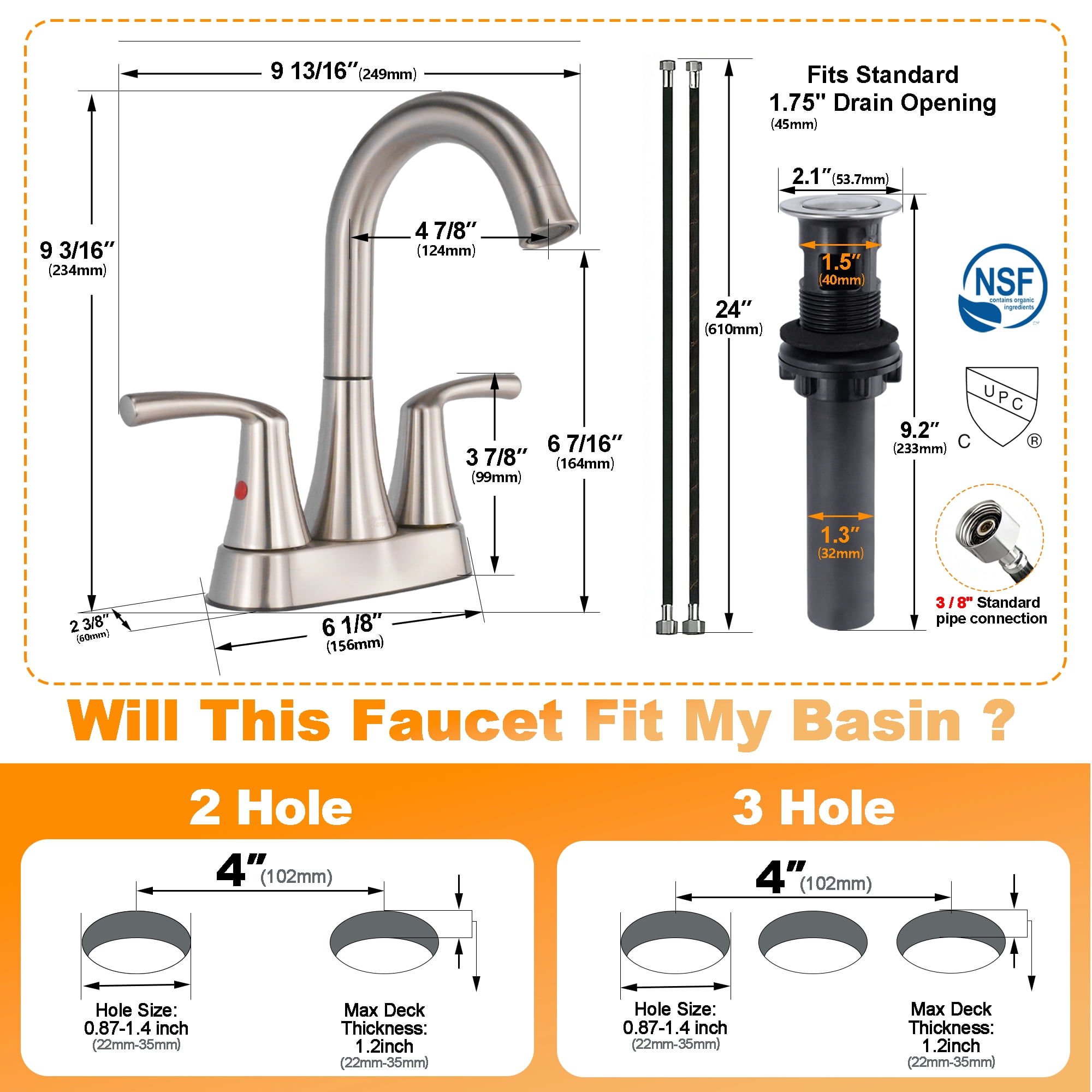 Sunrinx 4-Inch Bathroom Faucet Brushed Nickel 2 Handle Centerset High Arc Sink Faucet