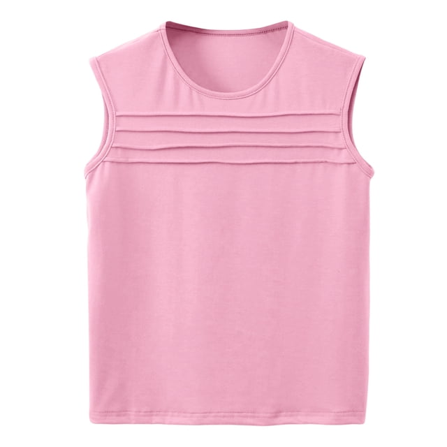 Posijego Débardeurs Sans Manches pour Filles Col Rond Plissé Chemises Décontractées Amples d'Été Couleur Unie