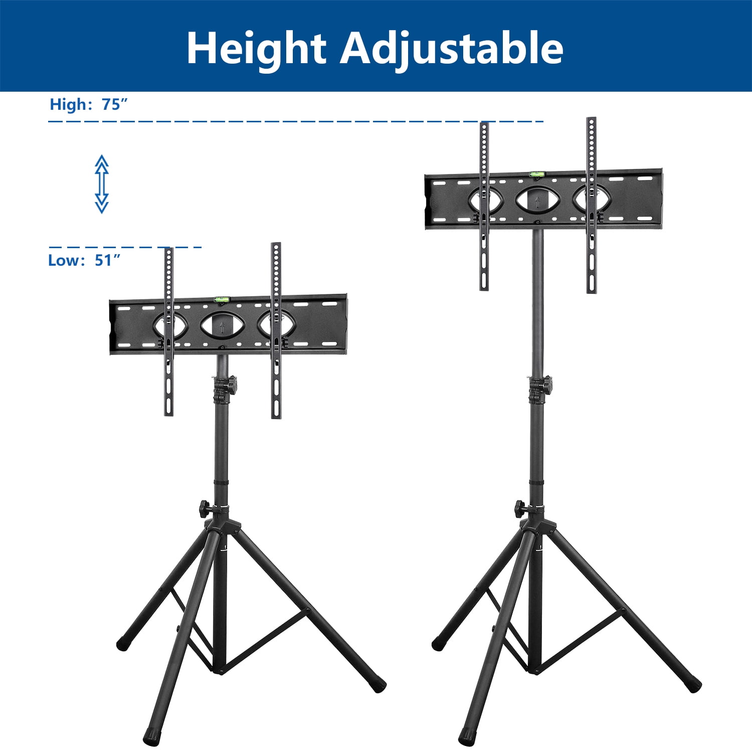 RTVR Portable TV Tripod Stand for 23-75 inch Flat Screens, Black TV Mount Stand for Outdoor Outside, 31.5 x 74.9 x 31.5"