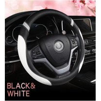 Car Steering Wheel Cover Leather, Universal 15 Inch Fit, Anti-Slip & Odor-Free, White Black