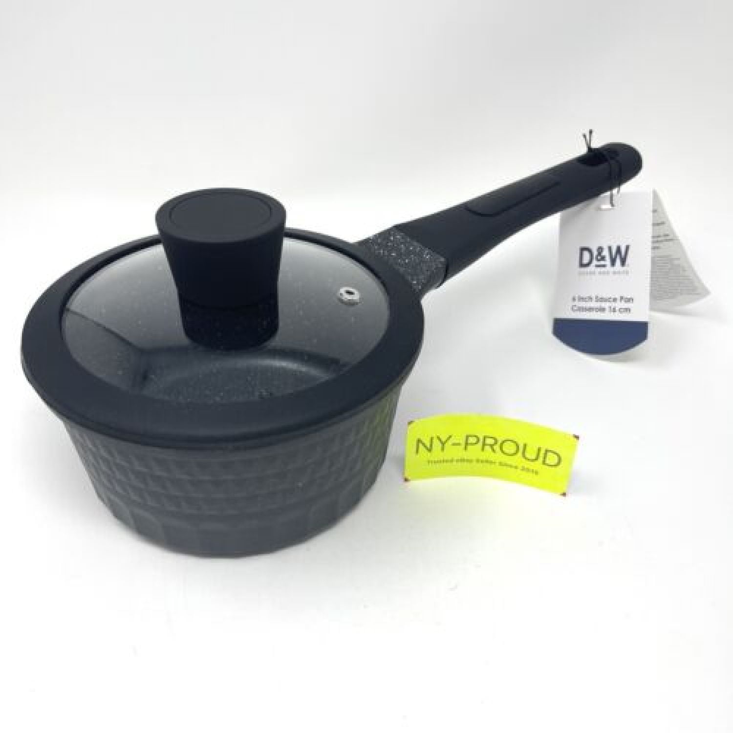 D&W Saucepan Casserole Pot 6” With Lid Premium NonStick Long Soft Touch  Handle 