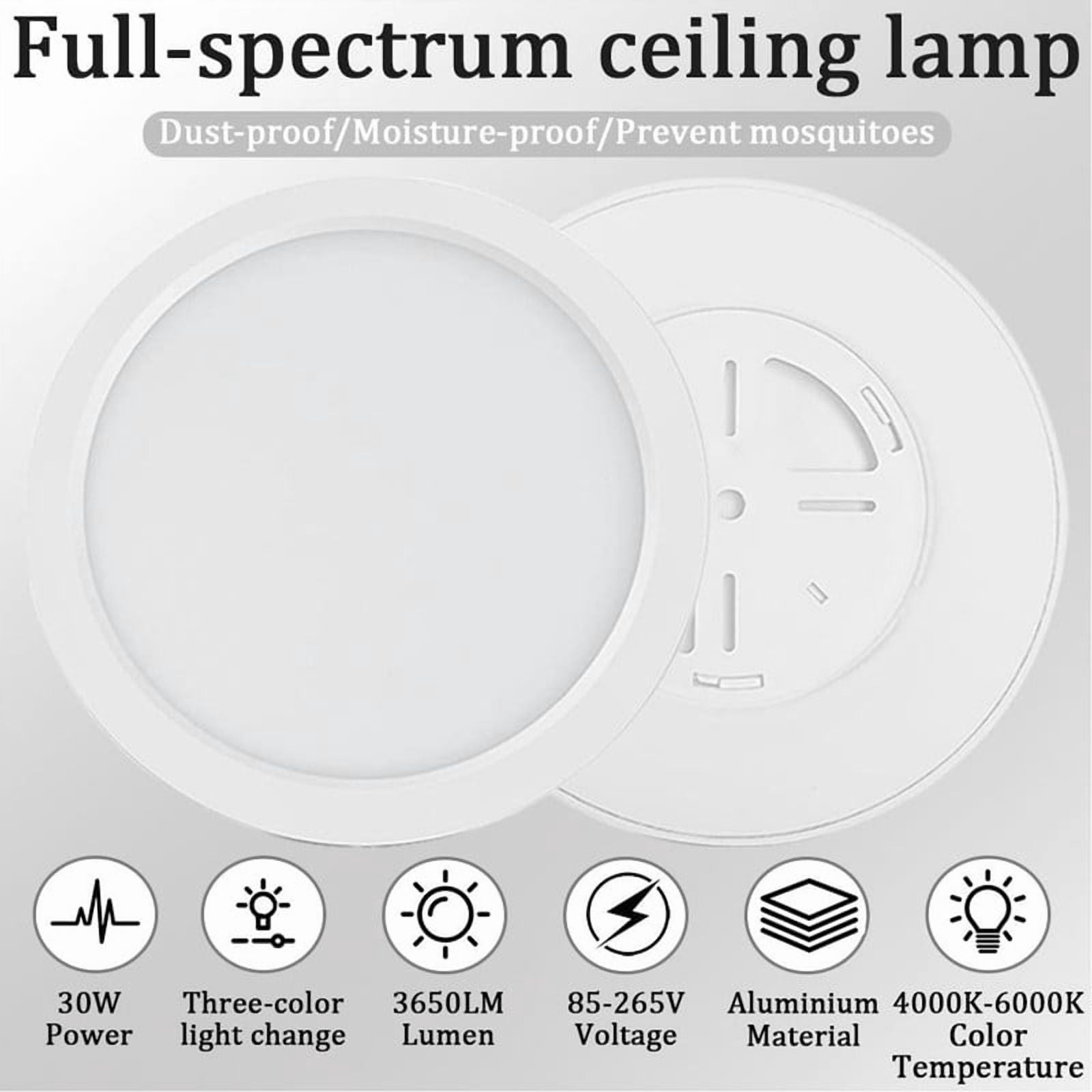 Full-spectrum ceiling lamp 30W 3650LM, variable light 3000K-6500K, wide voltage 85-265V, eye-protecting LED panel, suitable for indoor lighting in living rooms and kitchens - 1 package