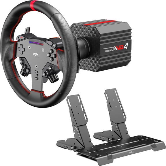 PXN VD4 Bundle F 4Nm Direct Drive Sim Racing Wheel Setup – 11-Inch W AS Wheel   PD HM Brake/Throttle Pedals | Force Feedback Steering Wheel for PC Windows 7-11 (Gaming & Racing Simulation)