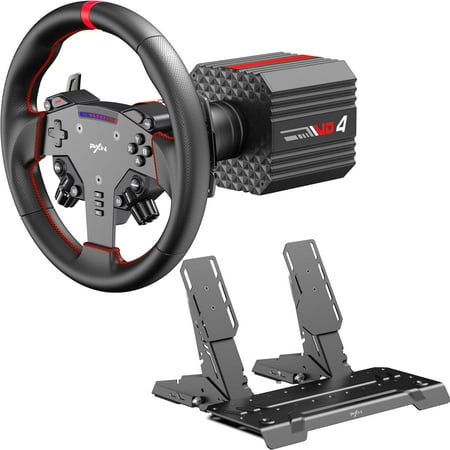 PXN VD4 Bundle F 4Nm Direct Drive Sim Racing Wheel Setup – 11-Inch W AS Wheel + PD HM Brake/Throttle Pedals | Force Feedback Steering Wheel for PC Windows 7-11 (Gaming & Racing Simulation)