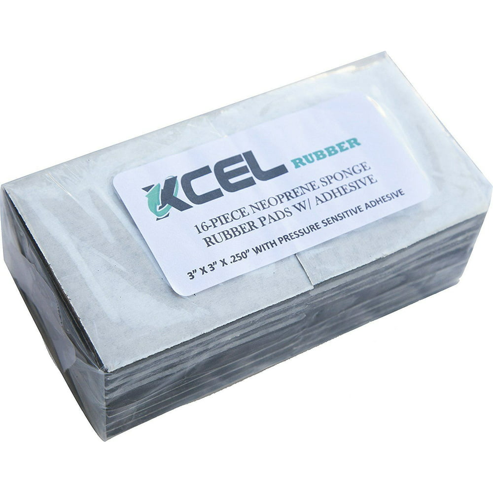 XCEL Foam Rubber Padding 16Piece AntiVibration ClosedCell Pads With Adhesive, 3" X 3" X 1/4