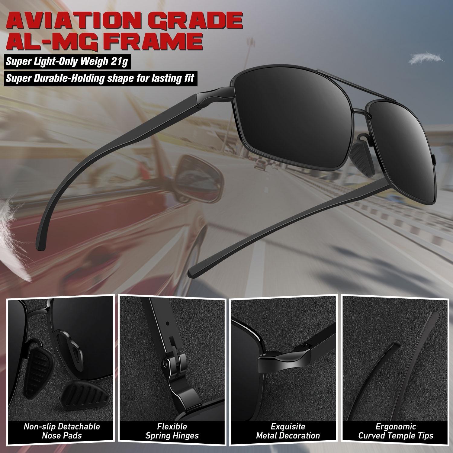 Sunier Classic Polarized Aviator Sunglasses, Black photo 5