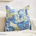 thumbnail image 4 of Pack of 2, Chinoiserie Pillow Cover 18 x 18 Inch Peony Floral Pillow Covers Linen Flower Throw Pillow Covers Farmhouse Pillowcase Cushion Covers for Sofa Couch Living Room Blue Beige, 4 of 6