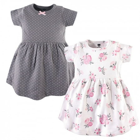 UPC: 0660168537185 | Hudson Baby Infant and Toddler Girl Cotton Short-Sleeve Dresses 2pk  Pink Gray Floral  0-3 Months