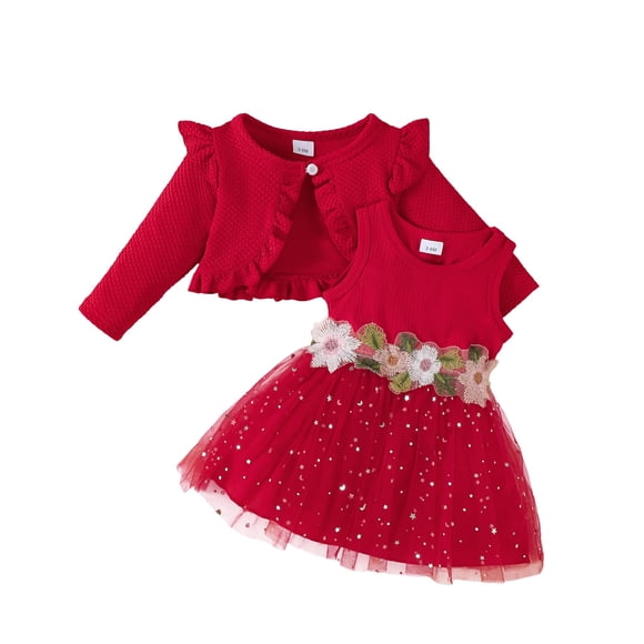Vestido Renotemy para niñas, tutú de lentejuelas rojas con cárdigan