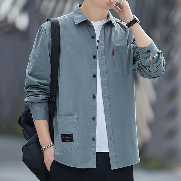 Mens Casual Button Down Shirts Fishing With Pockets Cool Long Sleeve Hiking Streetwear
