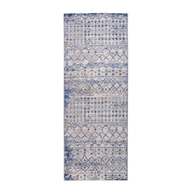 Madison Park Shrink Adel Moroccan Area Rug with Blue and Cream Finish