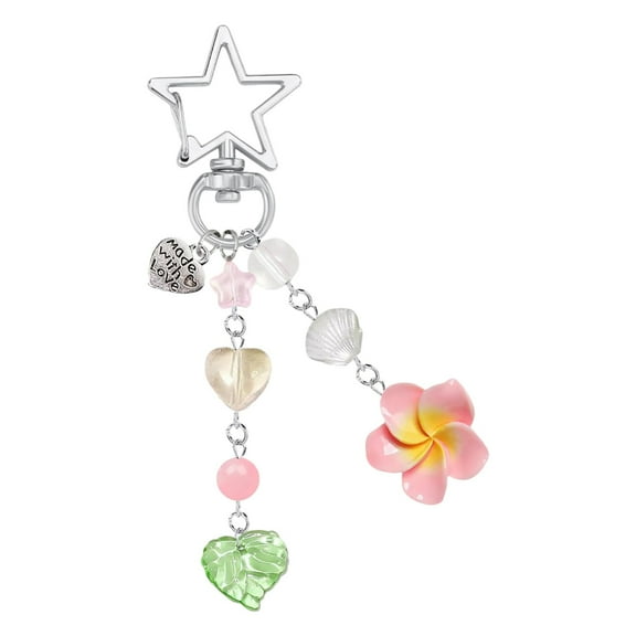 Y2K Hawaiian Flower Keychain - Cute Tropical Hibiscus Keychains with Star Charm, Summer Beach Keyring for Women, Car Keys, Bags & Purse Accessories