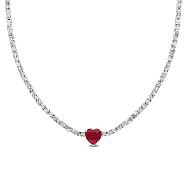 Lab Created Gemstone Tennis Necklace in Sterling Silver
