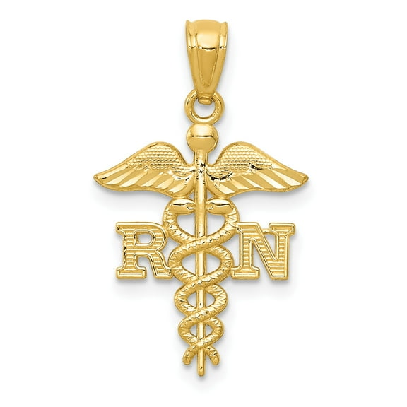 14k Diamond-cut Polished RN Nurse Pendant in 14k Yellow Gold