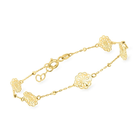 Ross-Simons Italian 10kt Yellow Gold Flower Station Bracelet, Women's, Adult