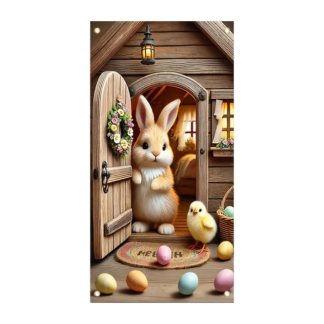 YWIYIUD 1PC Happy Easter Door Cover Easter Decorations, 71x35 Inch Easter Rabbit Eggs Door Banner Welcome Easter Banner Spring Theme Rabbit Door for Front Door Wall Indoor Outdoor Home Decor